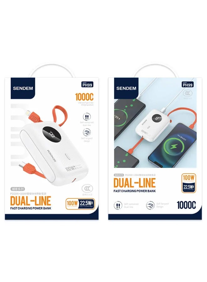 سيندم بنك طاقة SENDEM PH99 بسعة 10000 مللي أمبير/ساعة مع خطين للشحن السريع - 100 واط PD + 22.5 واط QC، صغير الحجم وقابل للحمل - Image 2