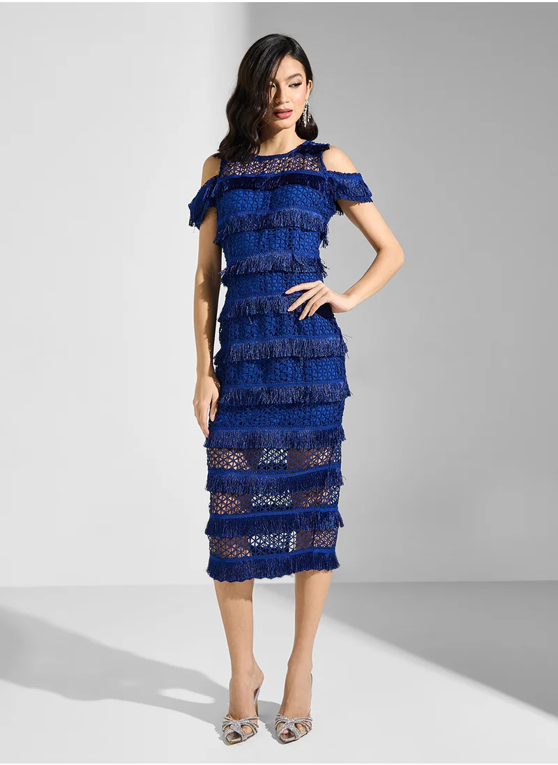 lavish alice Woven Bardot Asymmetric Dress