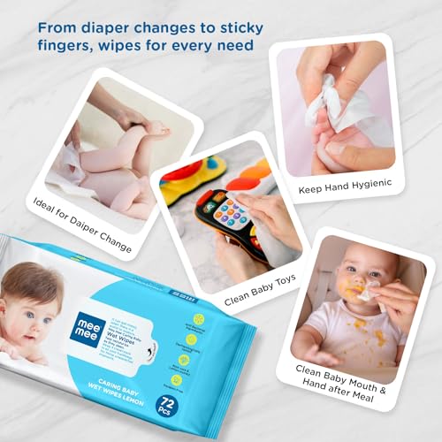 Mee Mee Wet Wipes for Baby Skin with lemon & Aloe Vera | 72 Wipes x Pack of 3-216 Wipes | Paraben Free, Fragrance Free, pH Balanced, Dermatologically Safe, Baby Wipes Combo - Image 5