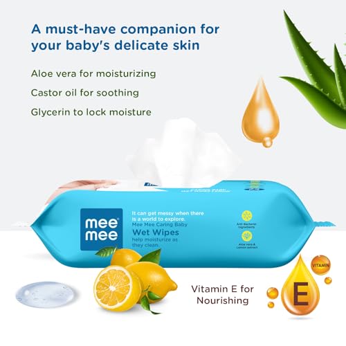 Mee Mee Wet Wipes for Baby Skin with lemon & Aloe Vera | 72 Wipes x Pack of 3-216 Wipes | Paraben Free, Fragrance Free, pH Balanced, Dermatologically Safe, Baby Wipes Combo - Image 4