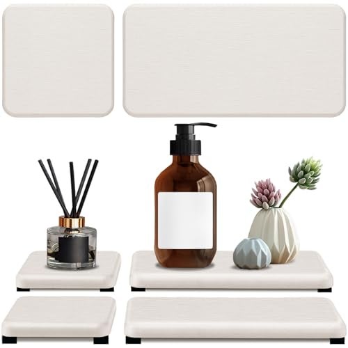 Lyxel 4PCS Water Absorbing Stone Tray, Quick Drying Diatomite Stone Sink Tray, Water Absorbent Stone Coasters for Bathroom Counter, Kitchen Soap Dish Holders Toothbrush Holders in Modern Home - Image 1