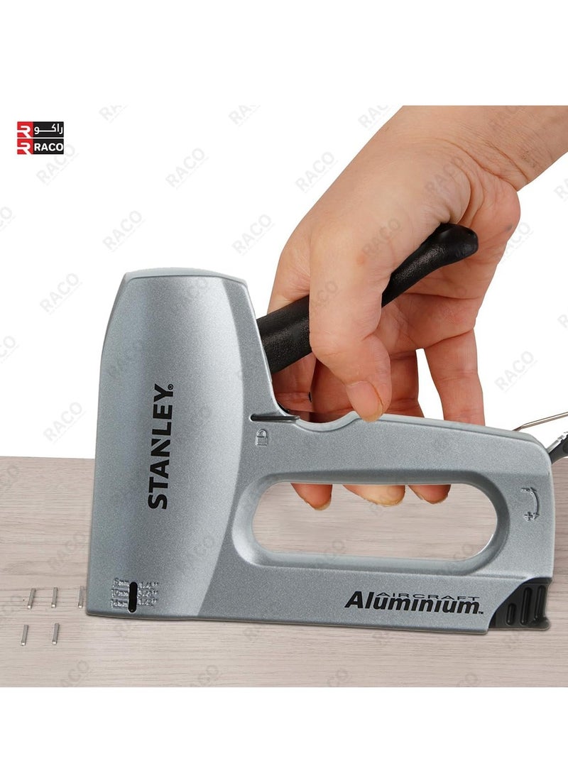 RACO Stanley Heavy Duty Aluminium Staple Gun with 1000 Staples for Home Repair, Carpentry, Decoration, and Furniture, Black/Silver, DIY  - Image 5