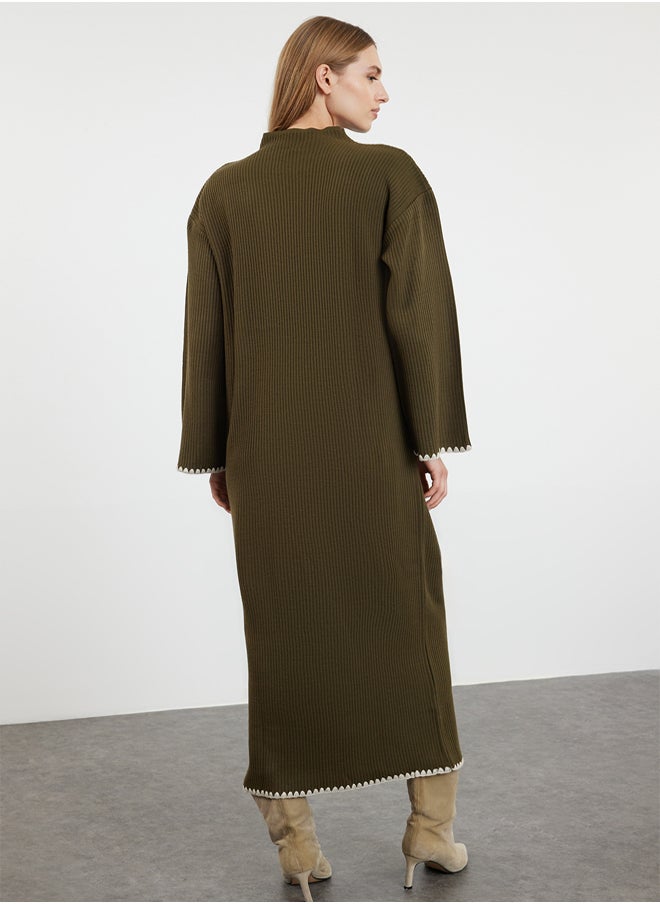 trendyol Khaki Stitching Detailed Long Knitwear Dress TCTAW25EB00001  - Image 5