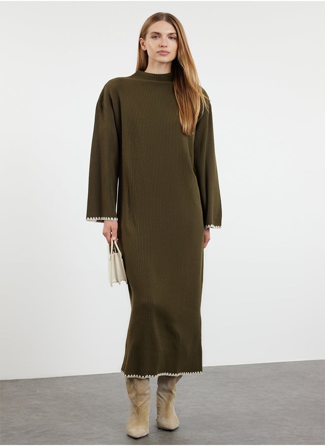 trendyol Khaki Stitching Detailed Long Knitwear Dress TCTAW25EB00001  - Image 1