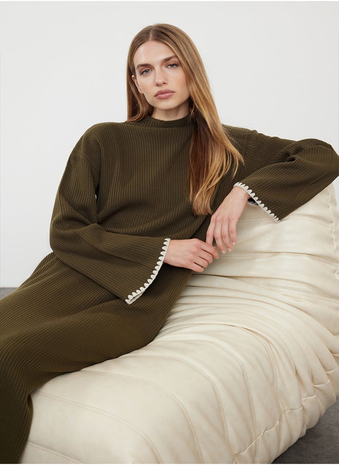 trendyol Khaki Stitching Detailed Long Knitwear Dress TCTAW25EB00001  - Image 2