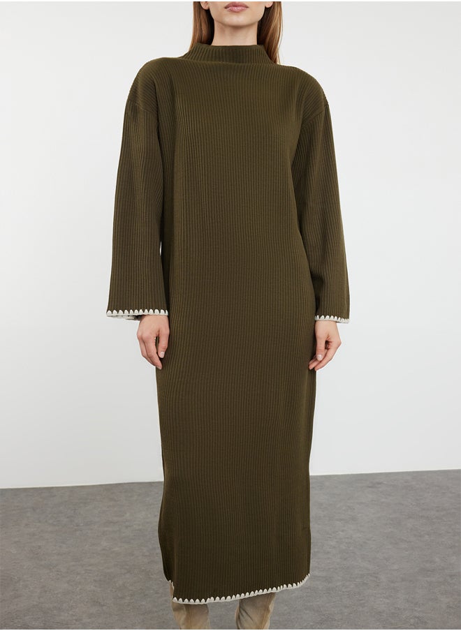 trendyol Khaki Stitching Detailed Long Knitwear Dress TCTAW25EB00001  - Image 3