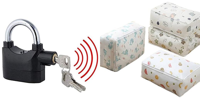 Generic Dastav Security Alarm Lock System Waterproof Black AntiTheft Siren 110DBA Alarm Large Storage Bag for Quilts Coats Blankets and Bulky Items Pack of 4