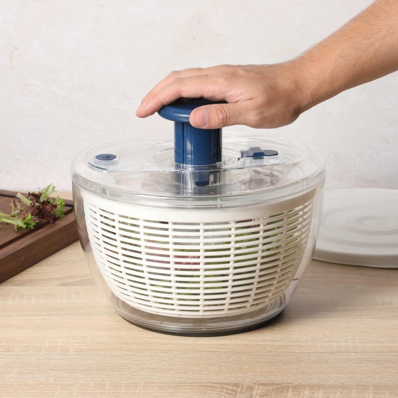 Sur La Table Kitchen Essential 6.3 Qt Salad Spinner, Fruit Wahser, Fruit Washing Bowl with Strainer, Vegertable Cleaner, Salad Cleaner, Lettuce Washer - Navy Blue - Image 3