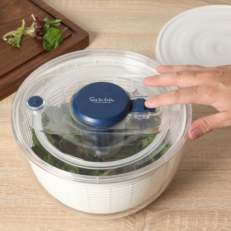 Sur La Table Kitchen Essential 6.3 Qt Salad Spinner, Fruit Wahser, Fruit Washing Bowl with Strainer, Vegertable Cleaner, Salad Cleaner, Lettuce Washer - Navy Blue - Image 2