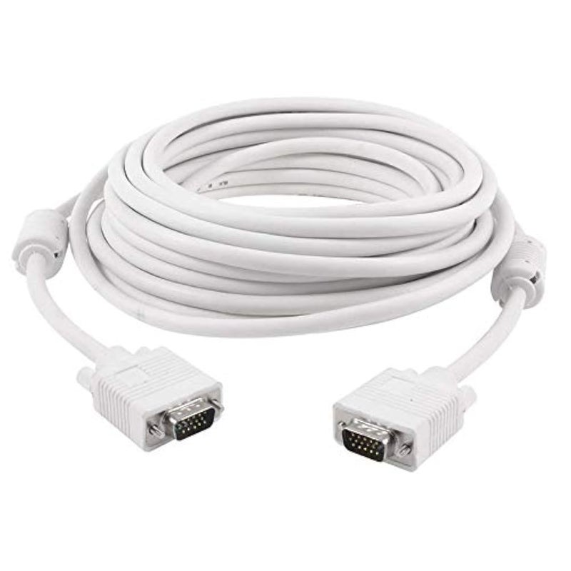 Male To Male Vga Cable 10 Meter, Support Laptop Pc/Monitor/Lcd/Led, Plasma, Projector, Tft. Vga To Vga Converter Adapter Cable (White)