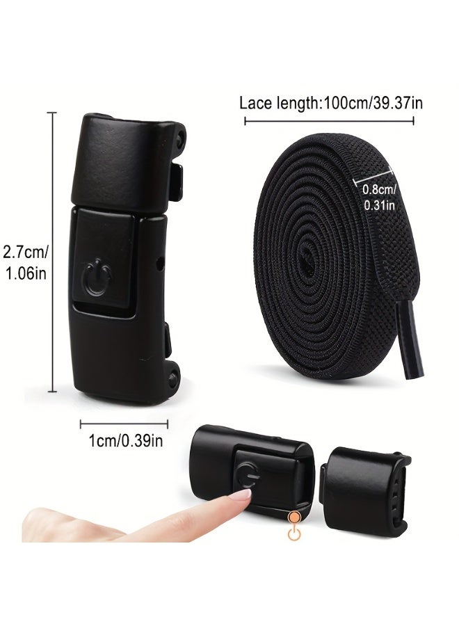 زوج واحد من أربطة الأحذية، 2 شريط مطاطي و2 مشبك، أربطة أحذية مرنة بلون سادة، أربطة أحذية كلاسيكية مناسبة للأحذية الكاجوال والأحذية الرياضية (أسود) - Image 4