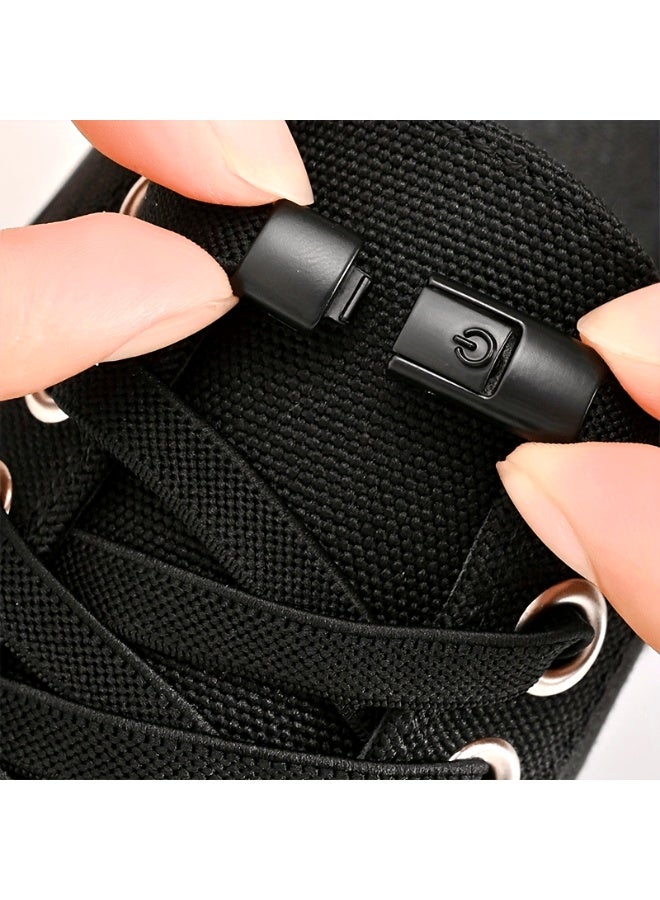 زوج واحد من أربطة الأحذية، 2 شريط مطاطي و2 مشبك، أربطة أحذية مرنة بلون سادة، أربطة أحذية كلاسيكية مناسبة للأحذية الكاجوال والأحذية الرياضية (أسود) - Image 2