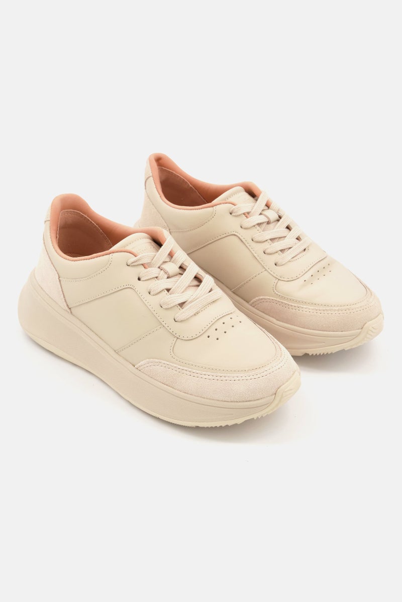 FitFlop Women Lace Up Flat Foam Flatform Outdoor Shoes, Stone Beige - Image 1