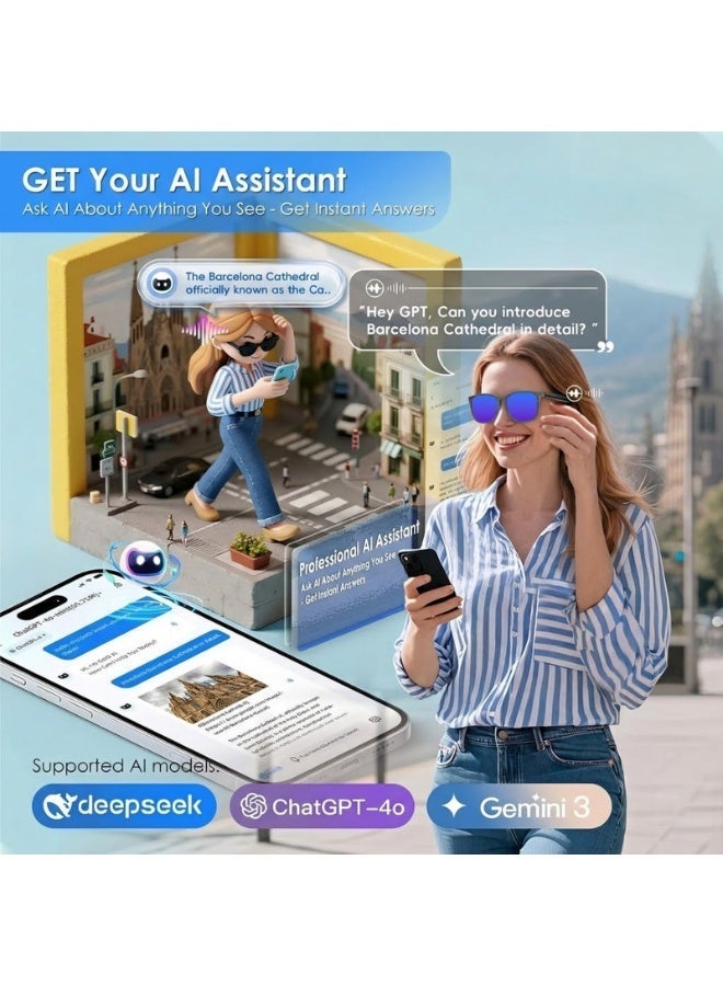 AustX  نظارات شمسية ذكية بتقنية البلوتوث، نظارات صوتية بمكبرات صوت، عدسات مستقطبة حماية من الأشعة فوق البنفسجية UV400، تشغيل موسيقى بالأذن المفتوحة، تحكم باللمس - Image 3