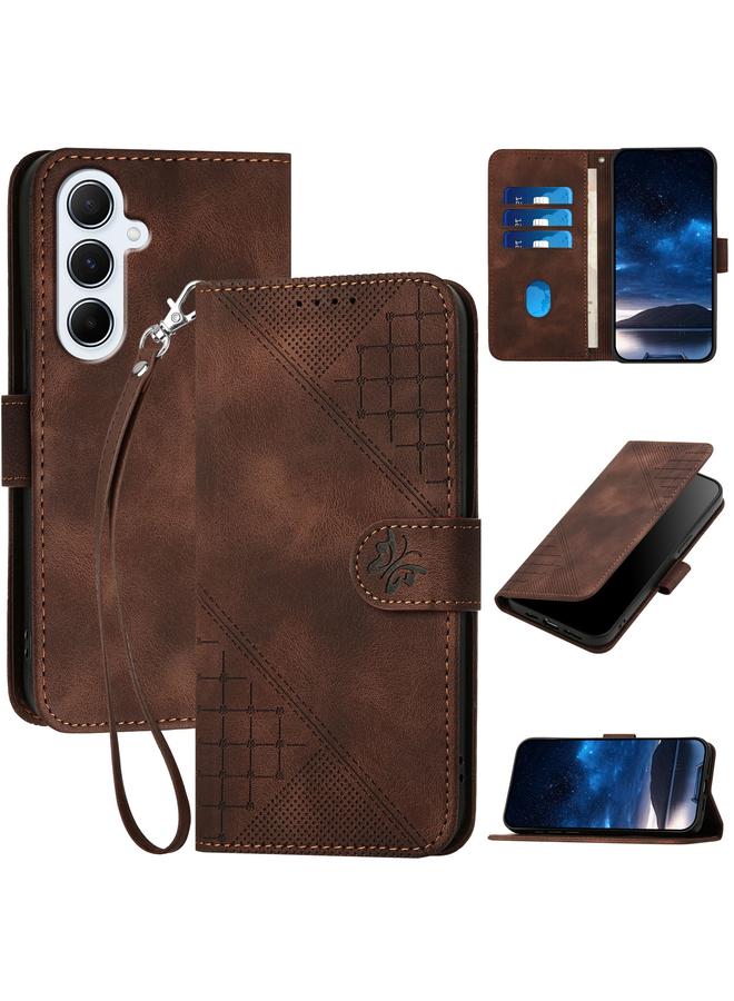 erorex Case For Samsung Galaxy A56 5G Grid Butterfly Embossed Pattern Leather Phone Case with Lanyard - Image 1