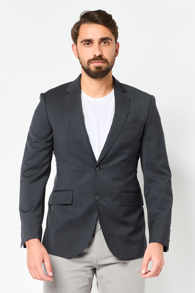 Hackett Men Regular Fit Solid Casual Blazers, Dark Grey - Image 1