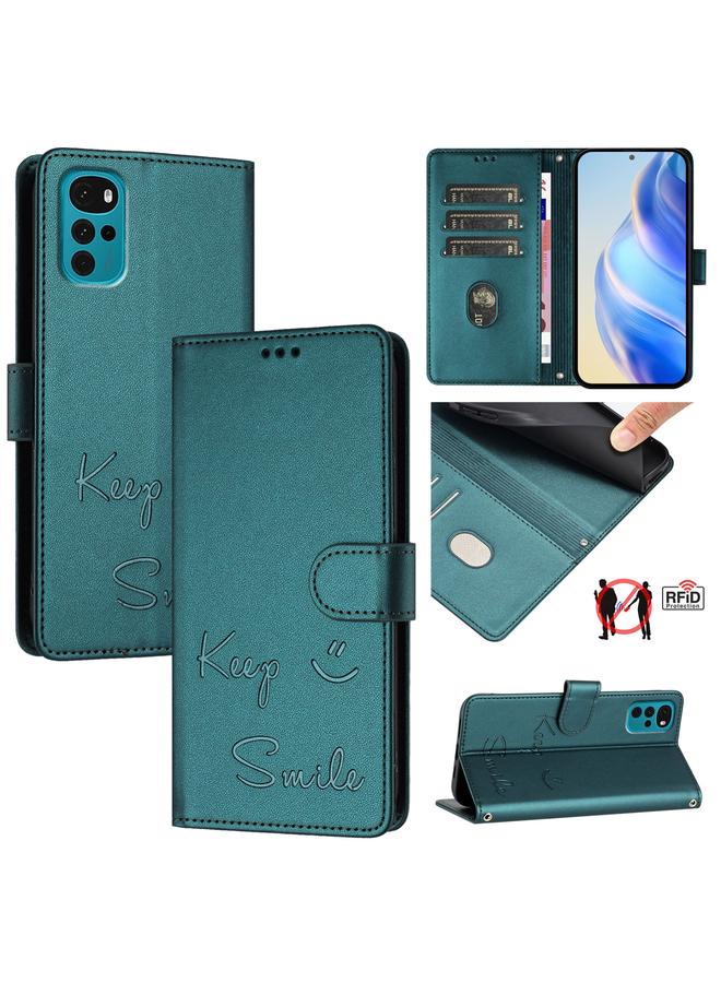 S-TOP Case For Motorola Moto G22 4G/E32s Smile Embossing RFID Leather Phone Case - Image 1