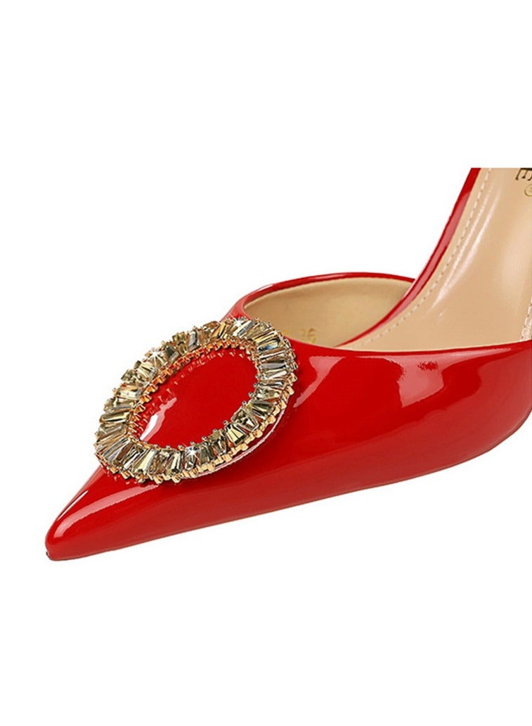 بيج تري جلد براءة اختراع المرأة مغلق إصبع القدم الكعب العالي مع أحزمة الكاحل مضخات الأحمر 8CM - Image 5