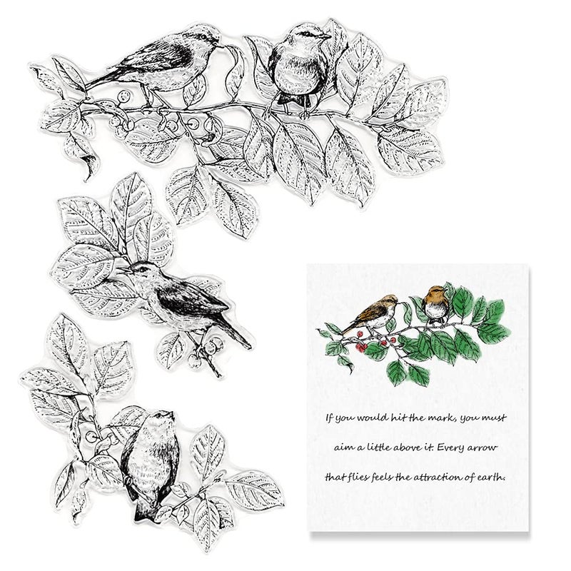 3 PCS Birds Trees Clear Stamps for Card Making and Photo Album Decorations Tree Leaves Rubber Stamps Birds Background Clear Stamp Seal for DIY Scrapbooking