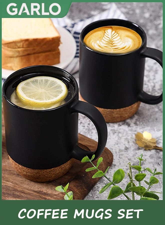 جارلو أكواب القهوة مجموعة من 2، 400 مل كأس القهوة مع أسفل الفلش والغطاء الدليل على الرش، كأس السيراميك مع مقبض كبير للرجال والنساء، أكواب مجموعة للشاي القهوة لاتي، ماتي الأسود - Image 5
