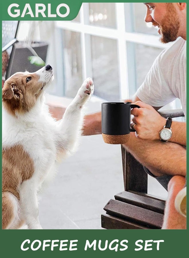 جارلو أكواب القهوة مجموعة من 2، 400 مل كأس القهوة مع أسفل الفلش والغطاء الدليل على الرش، كأس السيراميك مع مقبض كبير للرجال والنساء، أكواب مجموعة للشاي القهوة لاتي، ماتي الأسود - Image 4