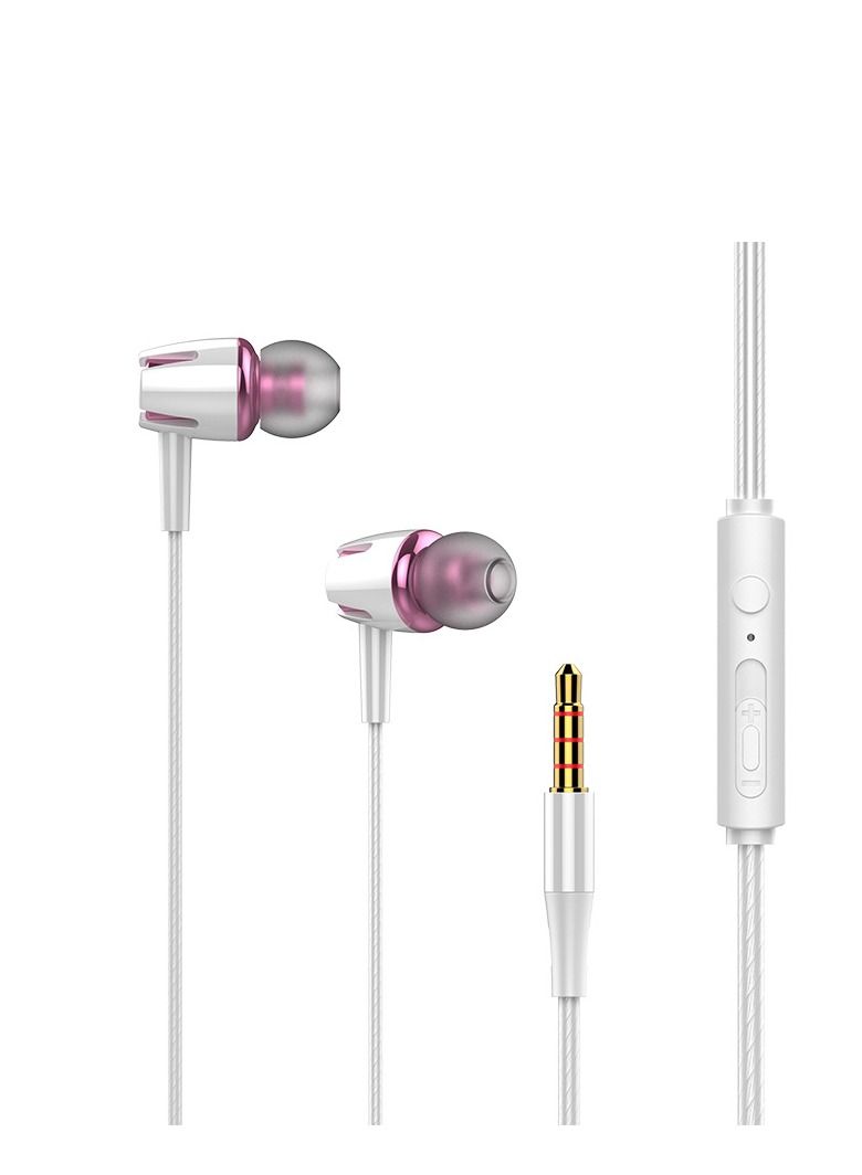 Luminous subwoofer in-ear headphones 3.5mm round hole direct plug wired headphones with microphone (white pink)  - Image 1
