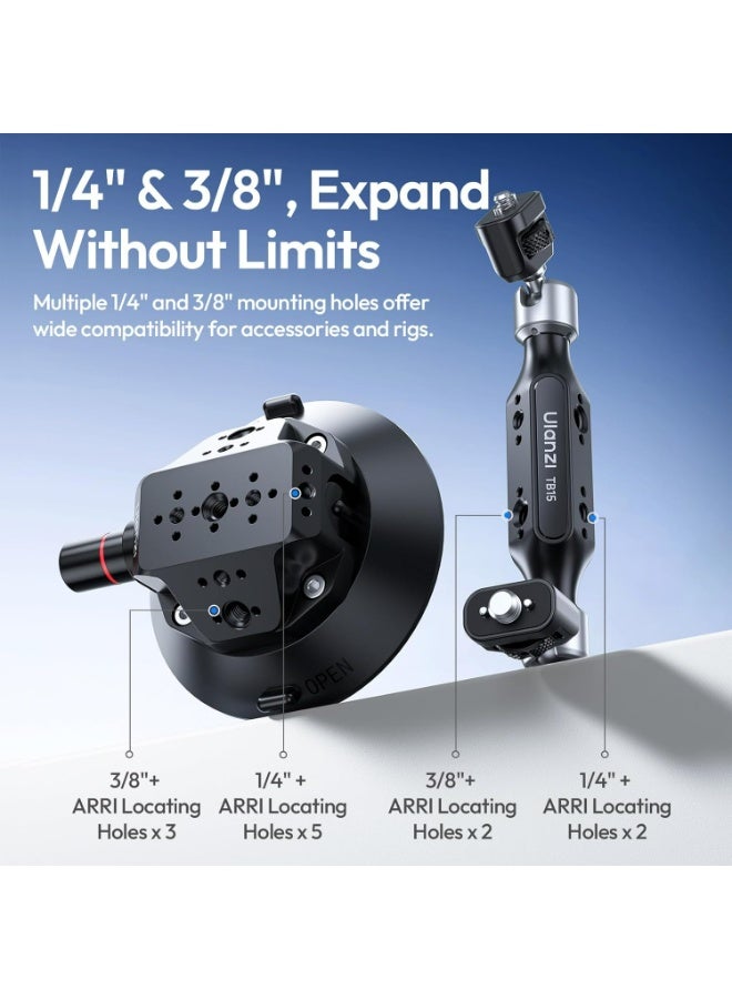 يولانزي حامل كاميرا  اولانزي TB15 مزود بكوب شفط، حامل كاميرا سيارة متين مزود بذراع سحري قابل للدوران 360 درجة، متوافق مع خيط 1/4 بوصة و3/8 بوصة، متوافق مع كاميرات DJI OSMO Pocket 3/OSMO 360/Insta 360 x5 DSLR، مناسب للسيارات والقوارب والجدران. - Image 5