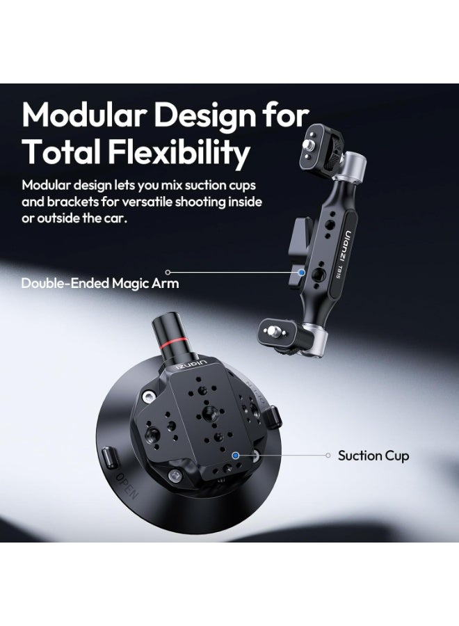 يولانزي حامل كاميرا  اولانزي TB15 مزود بكوب شفط، حامل كاميرا سيارة متين مزود بذراع سحري قابل للدوران 360 درجة، متوافق مع خيط 1/4 بوصة و3/8 بوصة، متوافق مع كاميرات DJI OSMO Pocket 3/OSMO 360/Insta 360 x5 DSLR، مناسب للسيارات والقوارب والجدران. - Image 3