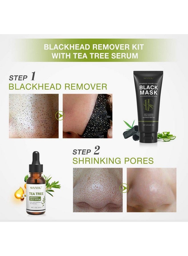 SHVYOG Blackhead Peel Off Face Mask, 3-in-1 Blackhead Remover Mask with Brush & Tea Tree Oil Serum, Charcoal Mask for Deep Cleansing Dirts, Pores, Skin Oil (100g+30ml) - Image 3