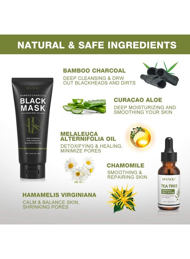 SHVYOG Blackhead Peel Off Face Mask, 3-in-1 Blackhead Remover Mask with Brush & Tea Tree Oil Serum, Charcoal Mask for Deep Cleansing Dirts, Pores, Skin Oil (100g+30ml) - Image 2