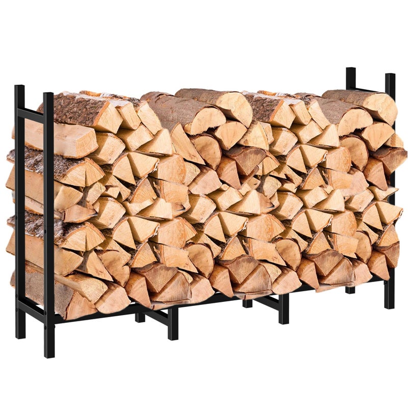 DIAMONDFORGE 4ft Firewood Rack Outdoor, Heavy Duty Fire Wood Stand, Metal Firewood Rack Indoor, Firewood Holder Storage, Log Wood Pile Racks Stand for Patio, Garden, Backyard, Matte Black - Image 1
