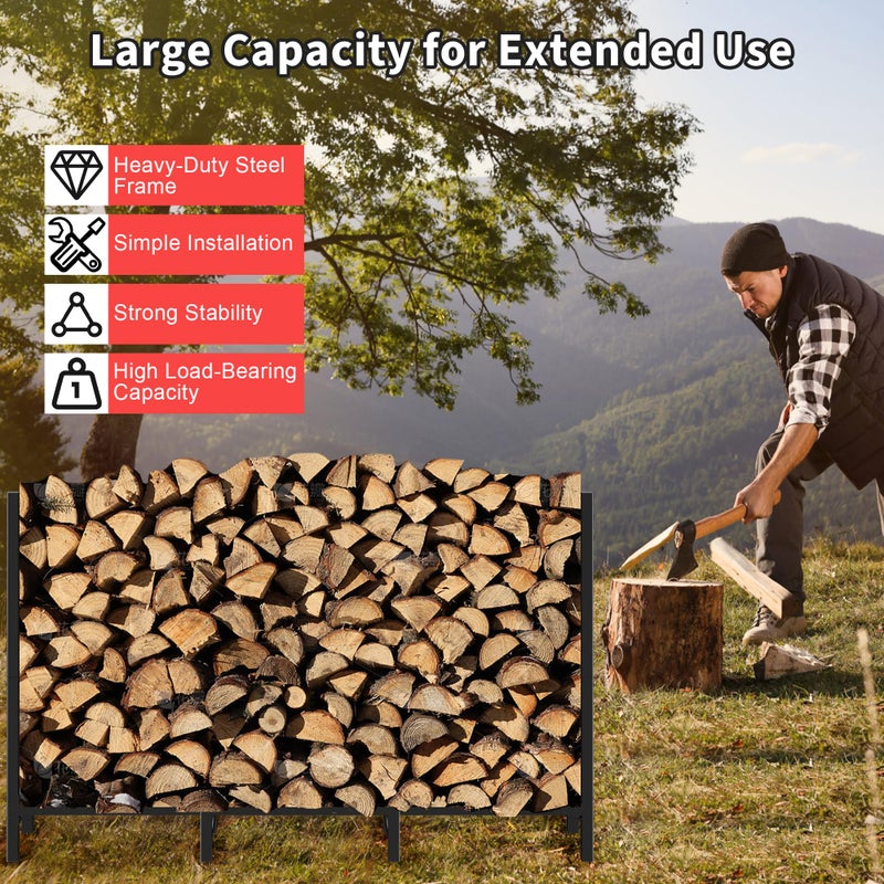 DIAMONDFORGE 4ft Firewood Rack Outdoor, Heavy Duty Fire Wood Stand, Metal Firewood Rack Indoor, Firewood Holder Storage, Log Wood Pile Racks Stand for Patio, Garden, Backyard, Matte Black - Image 3