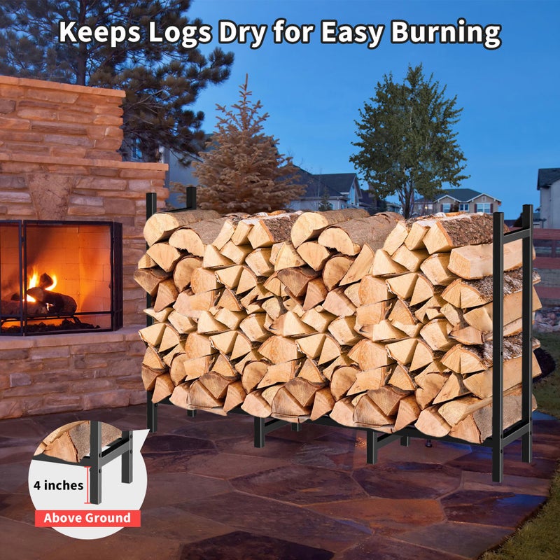 DIAMONDFORGE 4ft Firewood Rack Outdoor, Heavy Duty Fire Wood Stand, Metal Firewood Rack Indoor, Firewood Holder Storage, Log Wood Pile Racks Stand for Patio, Garden, Backyard, Matte Black - Image 2