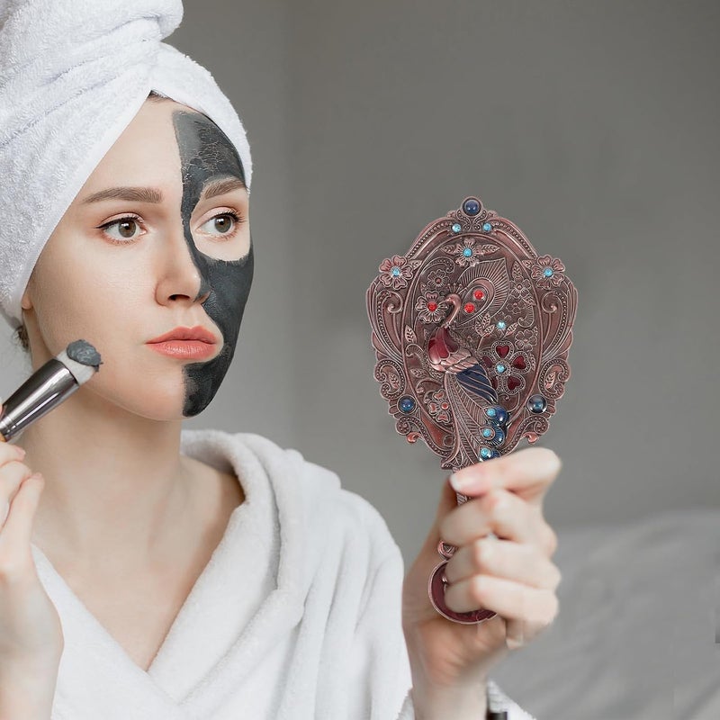 مرآة مكياج سيييو المحمولة العتيقة مع مشط، مجموعة مرآة الزينة المصغرة المحمولة، إطار سبيكة للسفر والاستخدام اليومي لتسريح الشعر - Image 4