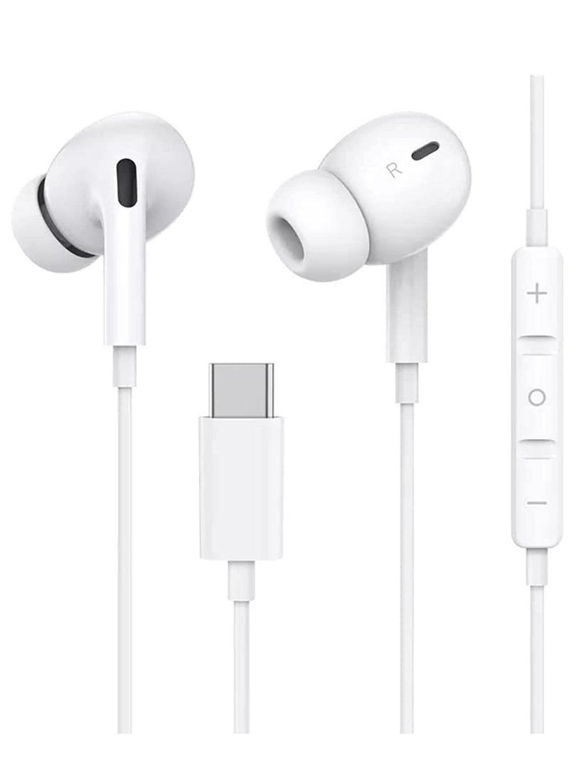 ELTRAZONE Type-C Earphones with Wired Headset Panel Has Microphone And Volume Control Keys In Ear Wired Handsfree Heavy Bass Sound Quality Music Hi Fi Stereo Headsets For Huawei Phone & All Others (White) - Image 1