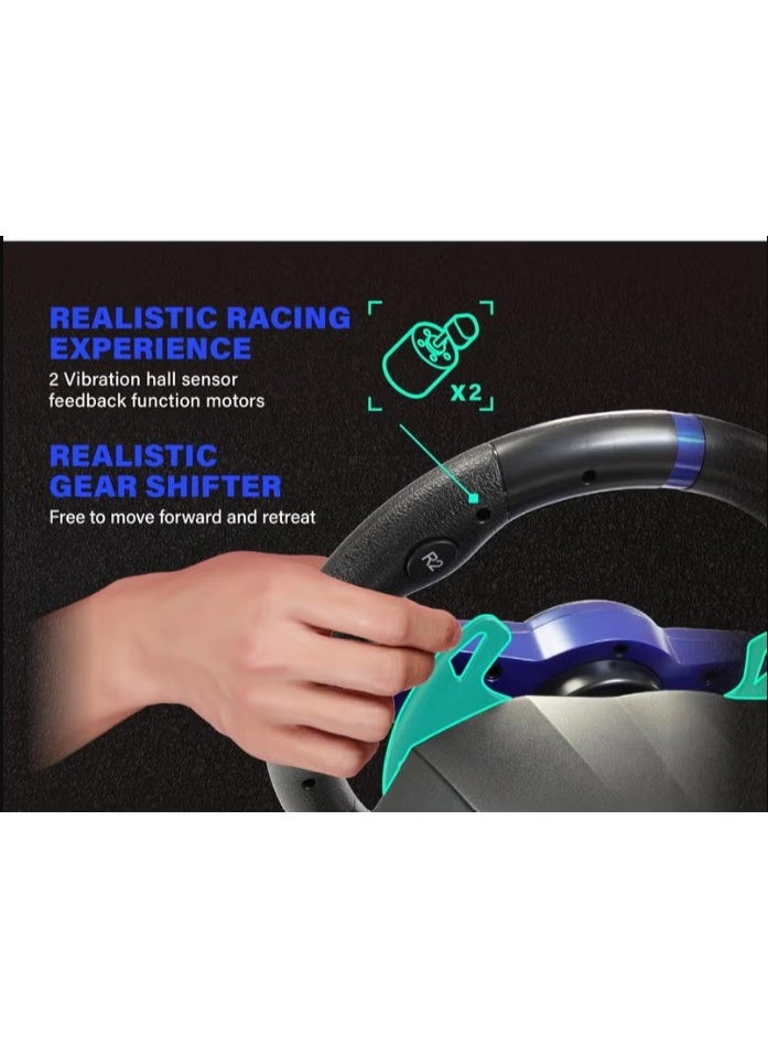 megacom ميجاكوم M111 عجلة قيادة سباق 270/900 درجة، 10 بوصة، بذراع تبديل، 3 دواسات، ناقل حركة 6 سرعات، متوافقة مع منصات متعددة للكمبيوتر، بلاي ستيشن 4، بلاي ستيشن 5، إكس360، إكس بوكس ون، وكونسول سويتش - Image 4