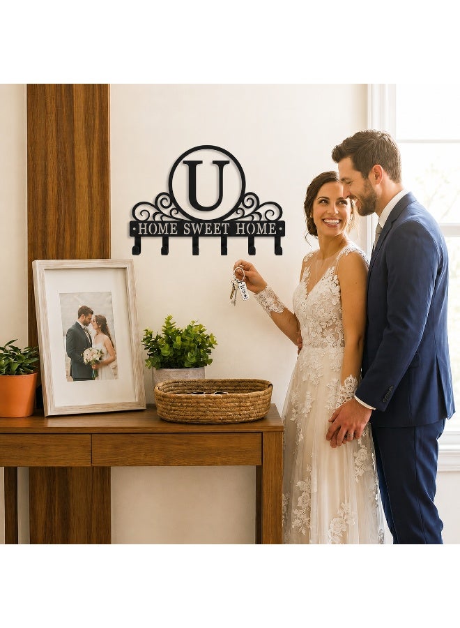 سلاسة حامل مفاتيح أكريليك على شكل حرف U، يُثبت على الحائط مع خطافات، منظم حائط أسود بحرف U، مناسب للمنزل والمدخل والمكتب، 35 × 27 سم - Image 2