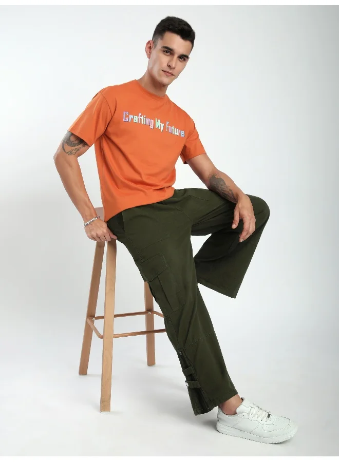 Beyoung Crocodile Green Zippered Cargo Pants