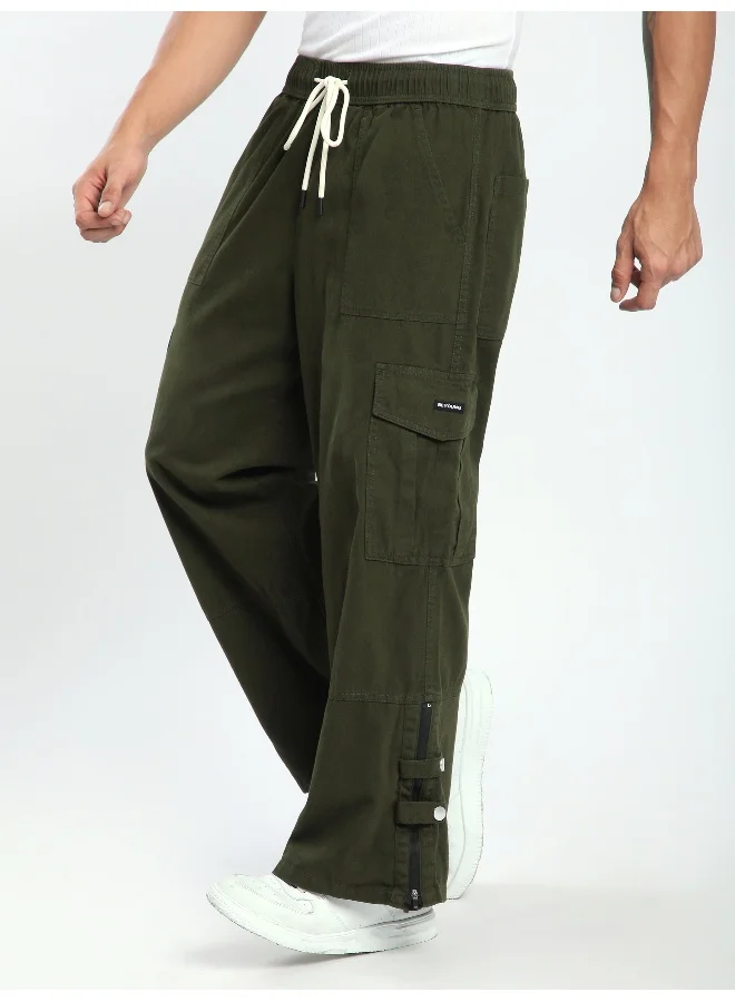 Beyoung Crocodile Green Zippered Cargo Pants