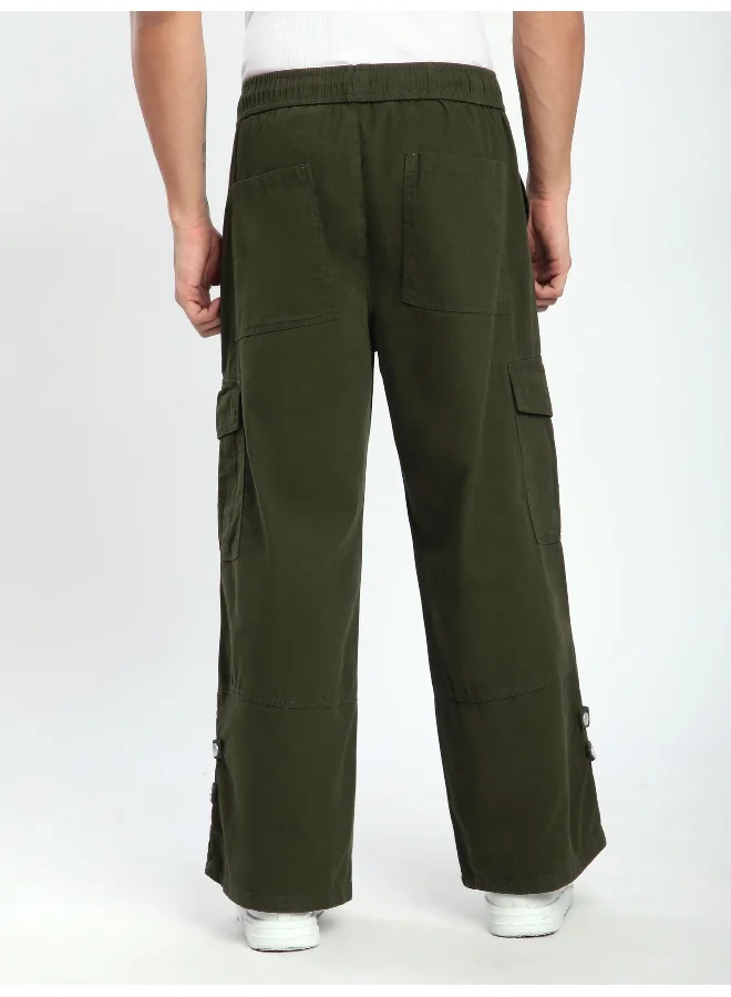 Beyoung Crocodile Green Zippered Cargo Pants
