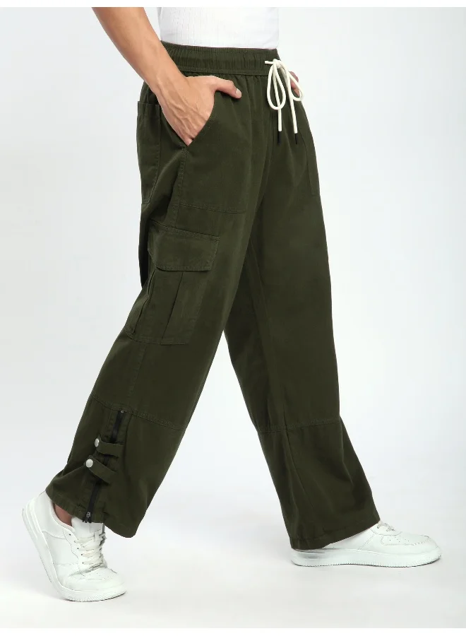 Beyoung Crocodile Green Zippered Cargo Pants