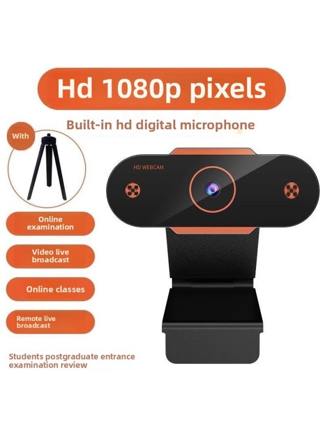 Generic - Computer Camera Desktop Home Notebook USB External Live HD With Microphone Microphone Integrated External-Color:Upgraded Version-orange★Full Hd 1080p [autofocus + Built-in Microphone] Comes With Triangular Stand - Image 1