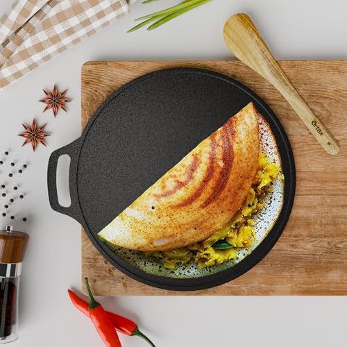 Ortex Cast Iron Dosa Tawa - Cast Iron Tawa for Roti and Dosa | Durable and Versatile Cookware for Healthy Cooking 10 Inch (26 cm), Black - Image 1