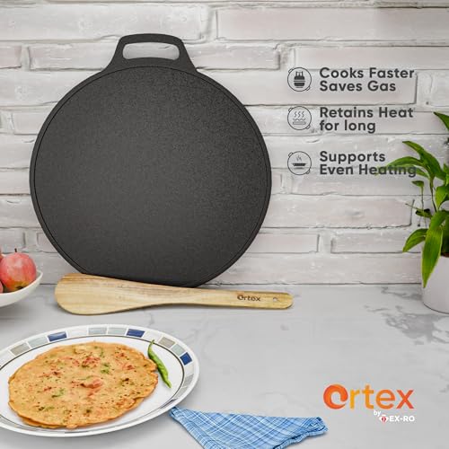 Ortex Cast Iron Dosa Tawa - Cast Iron Tawa for Roti and Dosa | Durable and Versatile Cookware for Healthy Cooking 10 Inch (26 cm), Black - Image 4