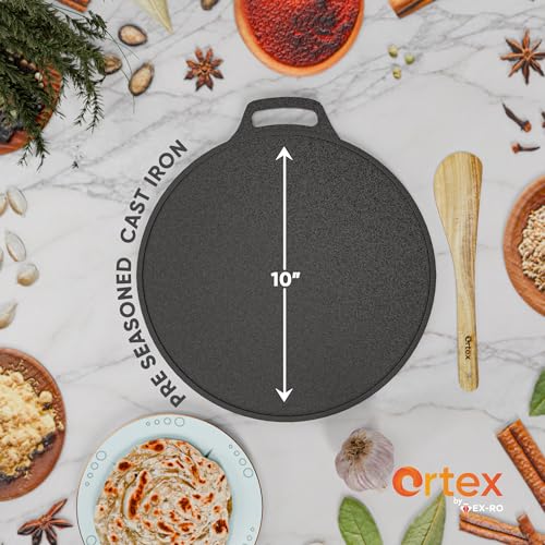 Ortex Cast Iron Dosa Tawa - Cast Iron Tawa for Roti and Dosa | Durable and Versatile Cookware for Healthy Cooking 10 Inch (26 cm), Black - Image 2