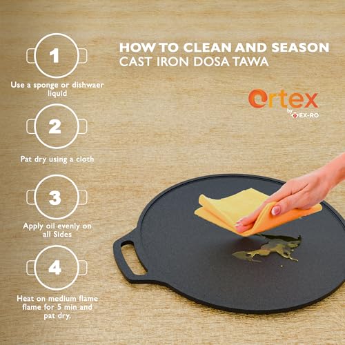 Ortex Cast Iron Dosa Tawa - Cast Iron Tawa for Roti and Dosa | Durable and Versatile Cookware for Healthy Cooking 10 Inch (26 cm), Black - Image 3