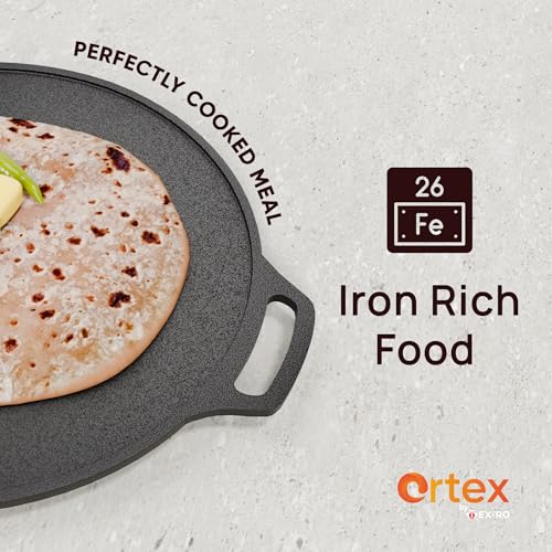 Ortex Cast Iron Dosa Tawa - Cast Iron Tawa for Roti and Dosa | Durable and Versatile Cookware for Healthy Cooking 10 Inch (26 cm), Black - Image 5