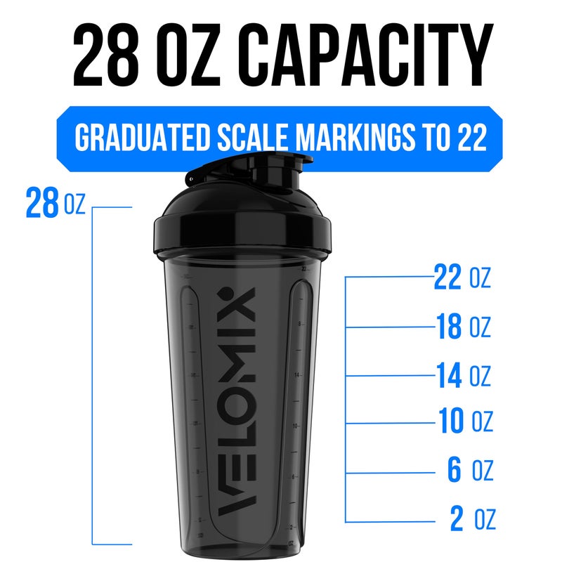 VELOMIX -2 Pack- 28 oz Protein Shaker Bottles for Protein Mixes - 2x Wire Whisk | Leak Proof Shaker Cups for Protein Shakes | Protein Shaker Bottle Pack (Black/Transparent) - Image 4