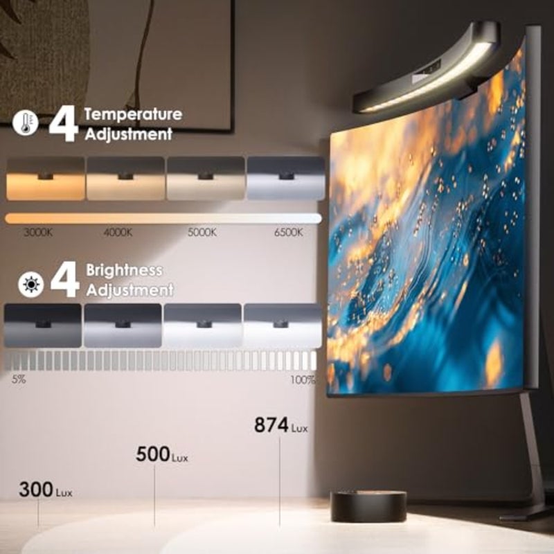 Curved Monitor Light Bar with Remote and Touch Control Auto Adjustable Brightness and Color Temperature Eye-Care USB Computer Lamp Multifunction Shelf Screen Light Bar No Glare Design for Home Office and Gaming - Image 4