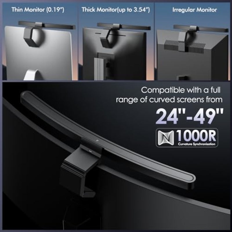 Curved Monitor Light Bar with Remote and Touch Control Auto Adjustable Brightness and Color Temperature Eye-Care USB Computer Lamp Multifunction Shelf Screen Light Bar No Glare Design for Home Office and Gaming - Image 2